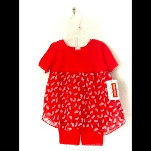 NEW! Fisher-Price 24M Baby Girl 2-Piece Set Red Hearts Long Sheer Top Pants Lace